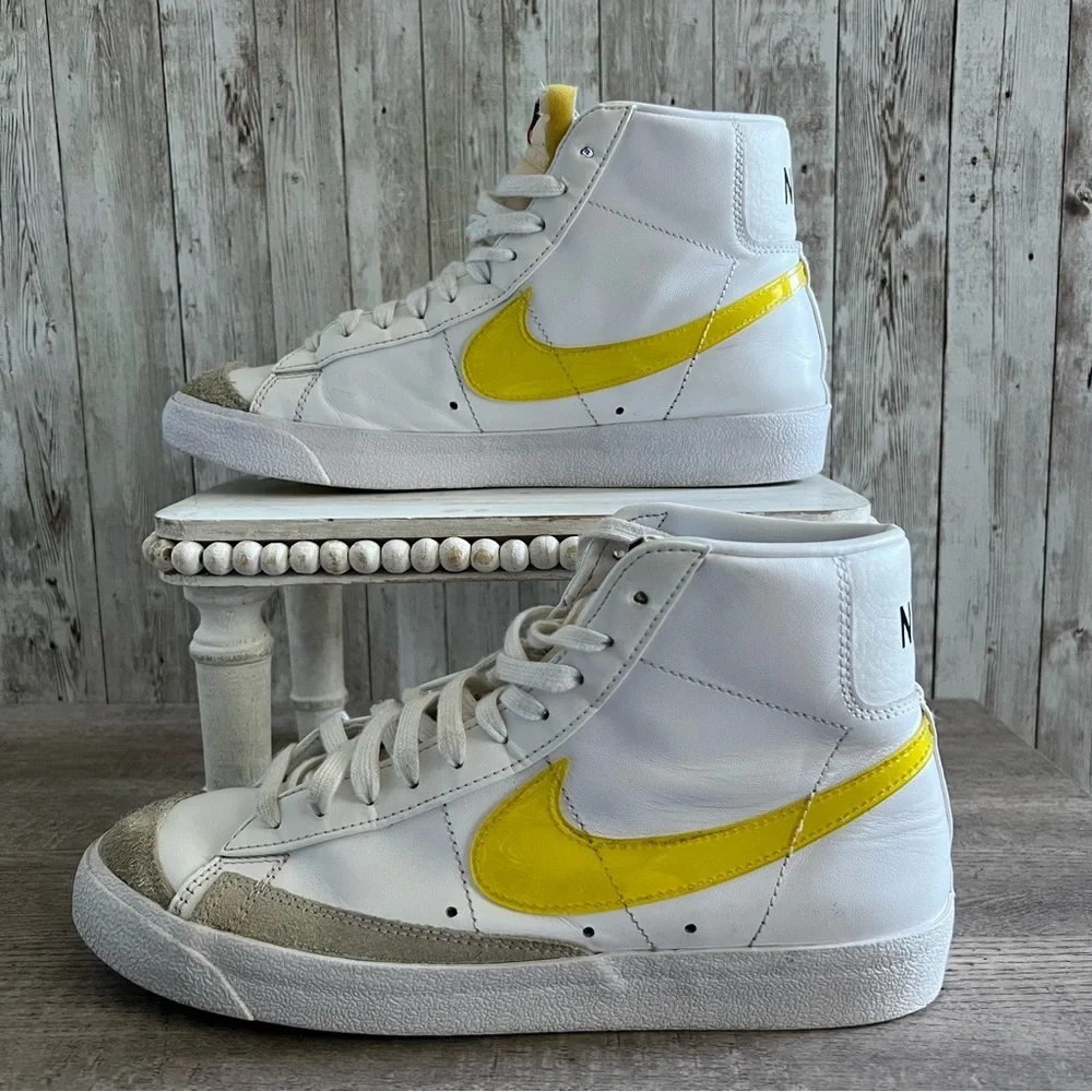 Nike Blazer 77 Mid White and Yellow High-Tops Unisex Mens 8.5, Womens 10